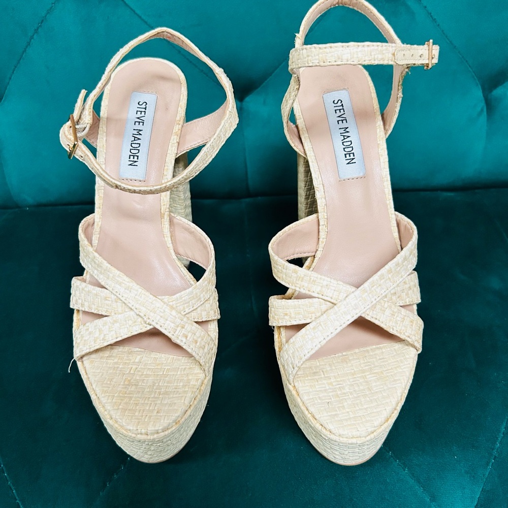 Steve Madden Women's Raffia Platform Heels Size 6.5 - Picture 2 of 5